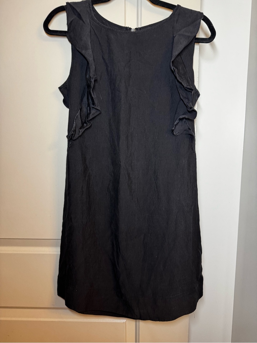 Sanctuary Black Silk Ruffle-Side Sleeveless Dress